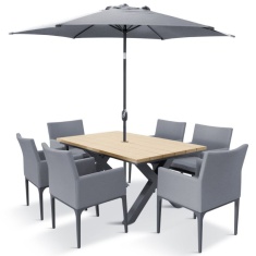 LG Outdoor Stockholm 6 Seat Dining Set With Armchairs & Deluxe 3m Parasol