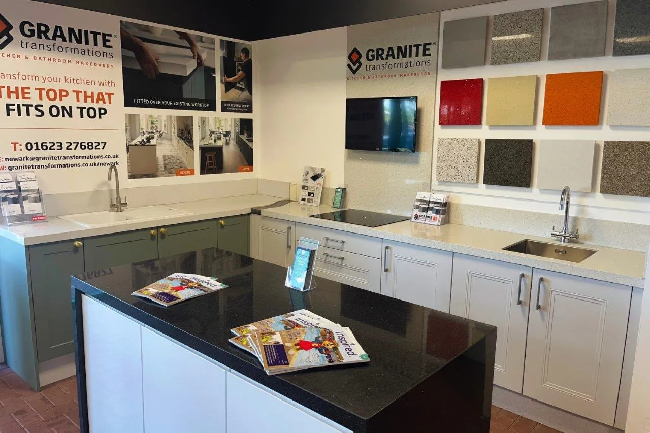 You can explore the Granite Transformations range in person at our Grantham Garden Centre. Our dedicated display allows you to see the quality, finishes and styles up close, giving you plenty of inspiration for your kitchen or bathroom project.
You’ll also find handy leaflets in-store with more information about the full product range and how to book a free home consultation.