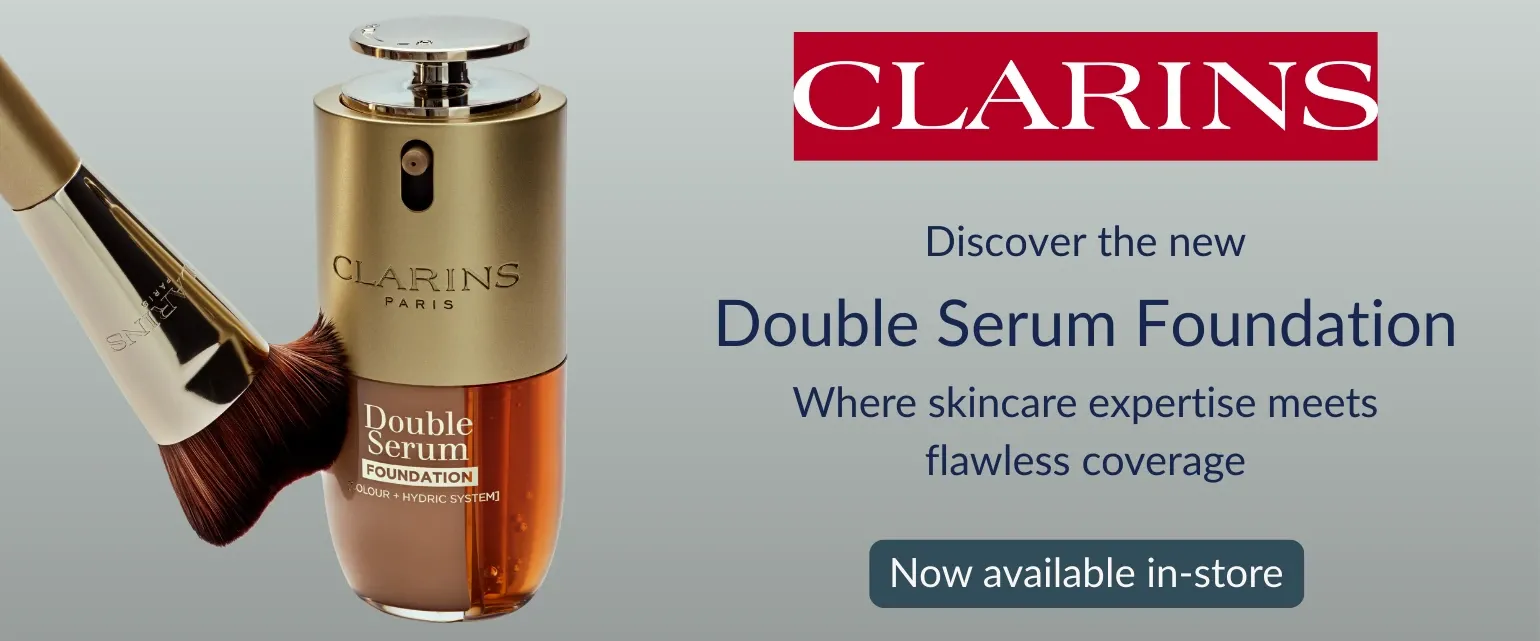 Clarins, Discover the new Double Serum Foundation. Where skincare expertise meets flawless coverage. Now available in-store.
