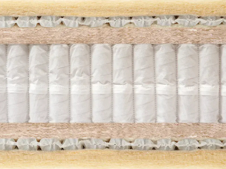 Pocket sprung mattress cutaway showing springs and layers