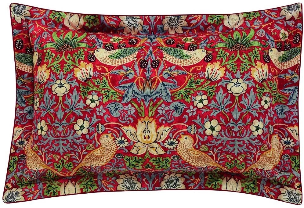 Morris & Co Strawberry Thief Oxford Pillowcase Crimson Downtown