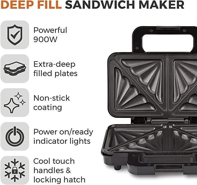 Tower T27031 Tower Sandwich Maker Deep Fill Stainless Steel Downtown