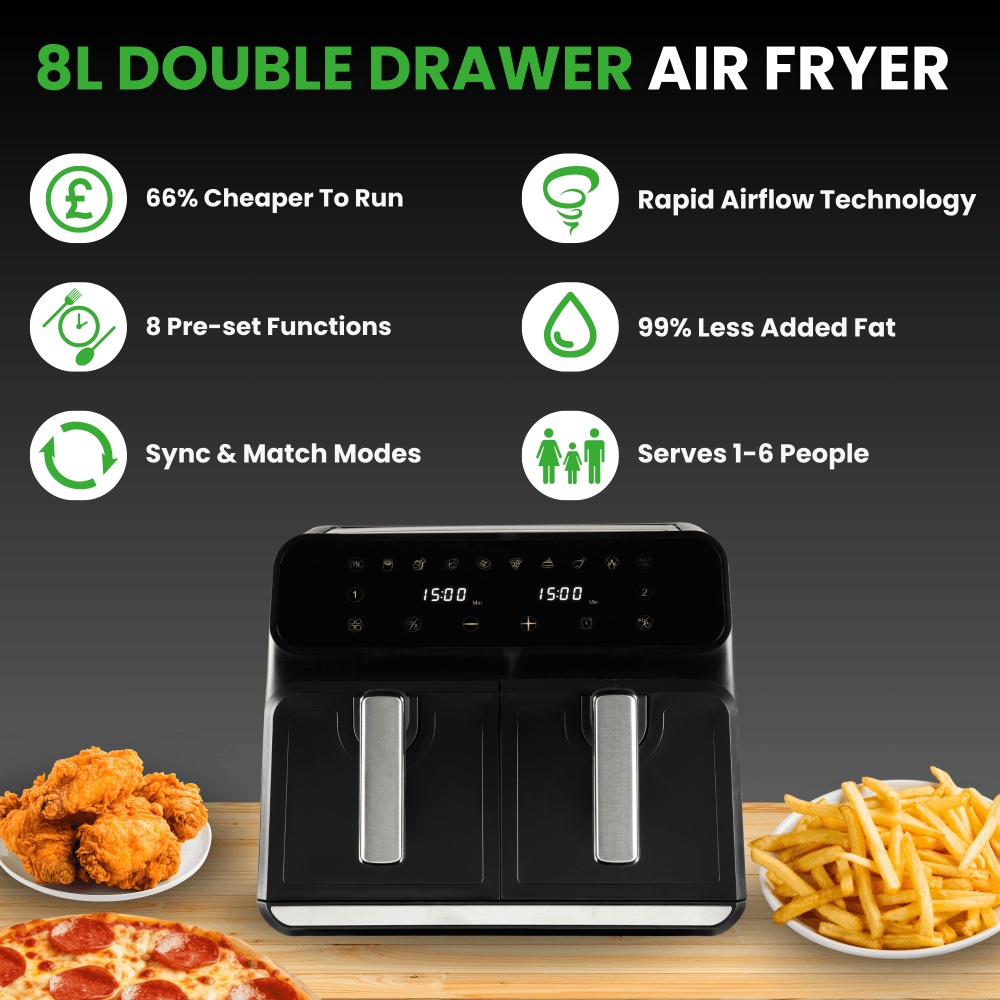 Daewoo SDA2310GE 8L Double Drawer Air Fryer Downtown