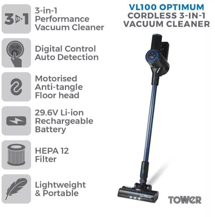 Tower Vl100 Optimum Cordless Vacuum Cleaner Downtown