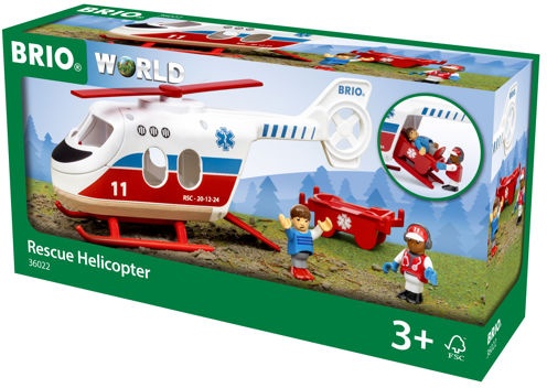 BRIO World 36022 Rescue Helicopter - Kid's Train Set Accessory Interactive Roleplay Toy Enhances Motor Skills Fsc Certified Beech Wood Construction