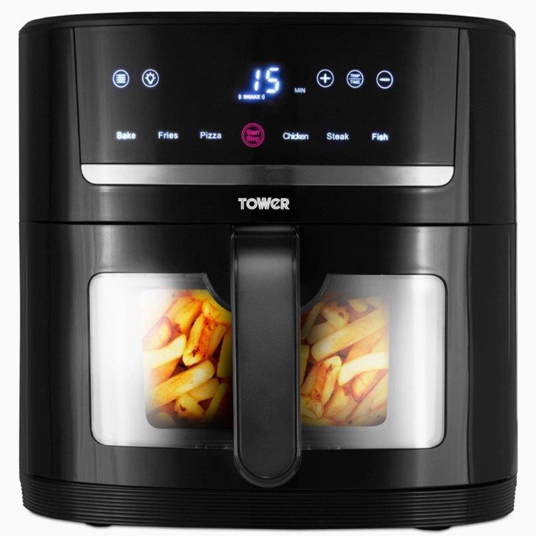 Air fryer outlet tower vortex