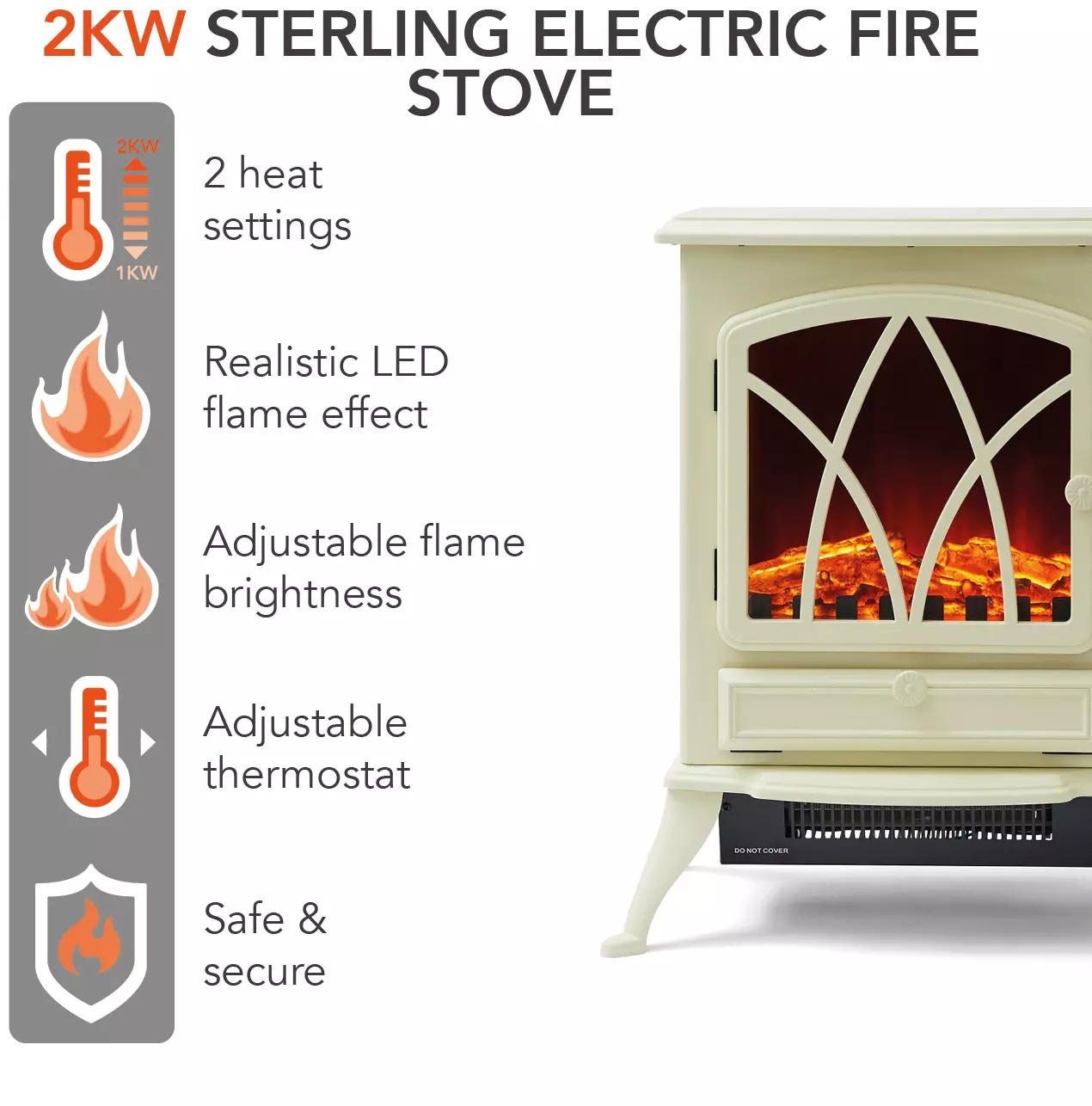 Warmlite WL46018C Stirling Electric Stove Fire Cream Downtown