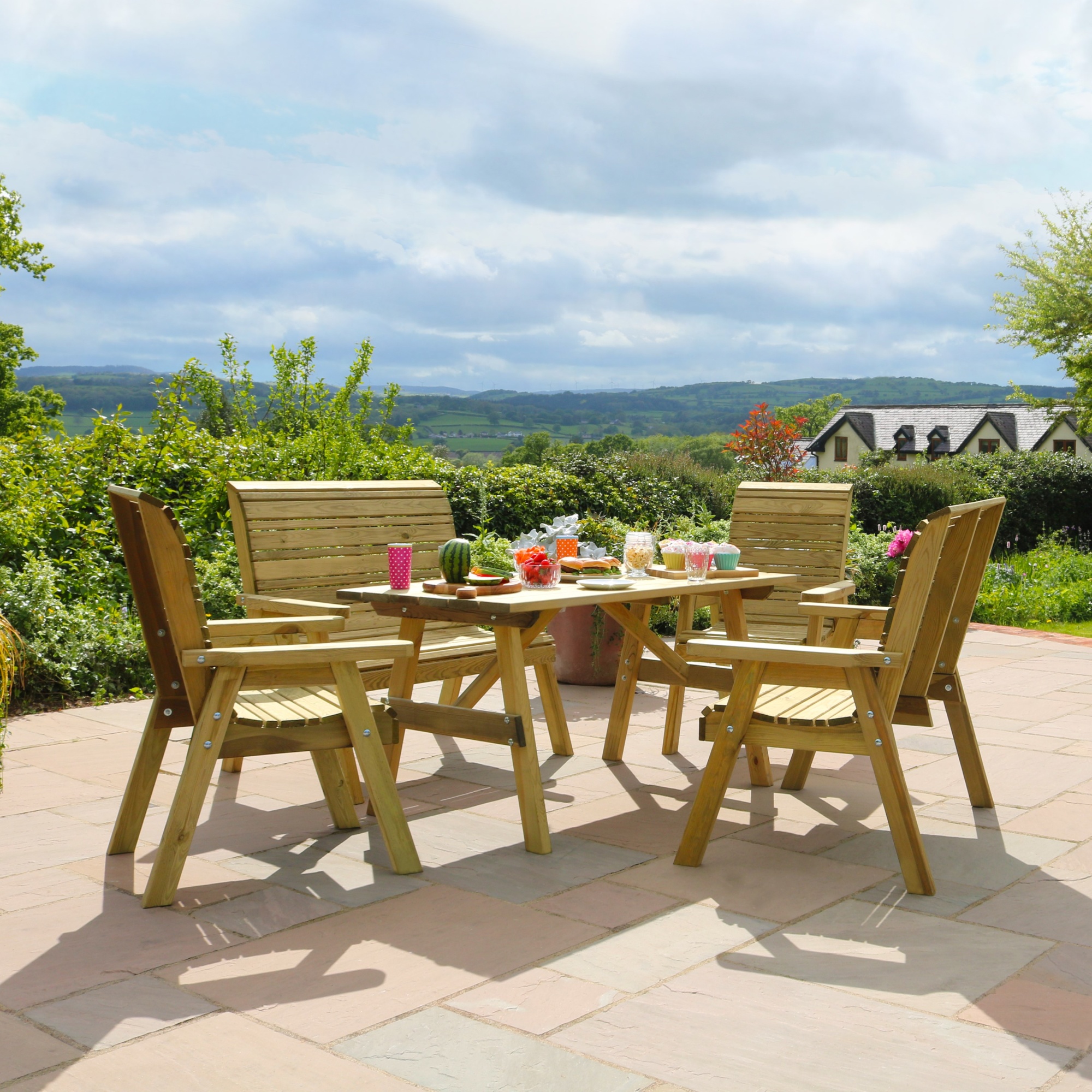 Zest Garden Freya 6 Seater Wooden Dining Set | Downtown