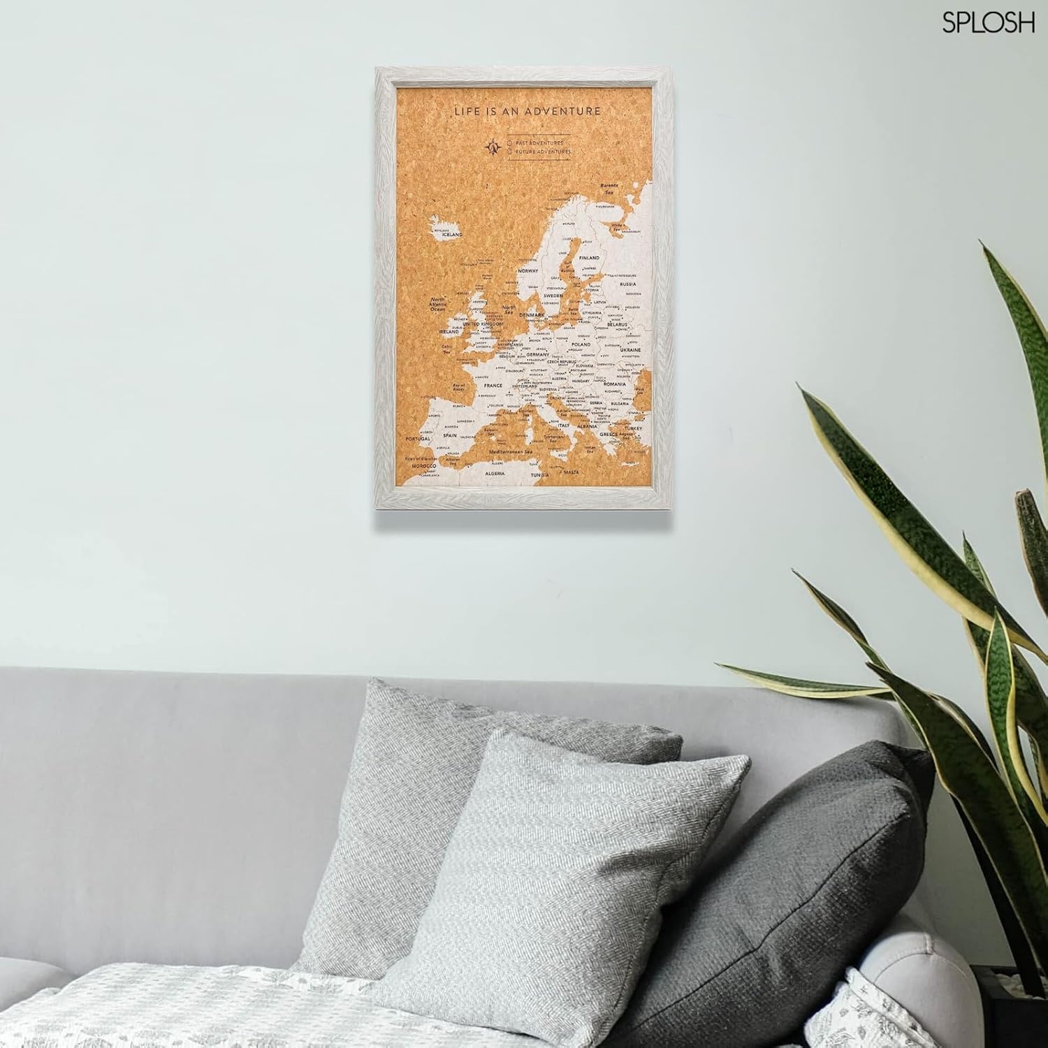 European Small Map Splosh Small Travel Map Europe Pin Board - Grey | Downtown