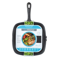 KitchenCraft Deluxe Cast Iron Square Ribbed Grill Pan 22cm KitchenCraft Deluxe Cast Iron Square Ribbed Grill Pan 22cm