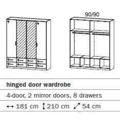 Stuttgart Soft Grey/Alpine White 210cm Height 4 Door Combination Wardrobe