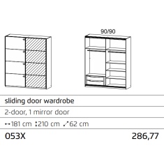 Stuttgart Soft Grey/Alpine White 181cm Wide Sliding Door Wardrobe