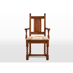 Wood Bros Old Charm Carver Chair - Moon/Harris Tweed Fabric (OC2287)