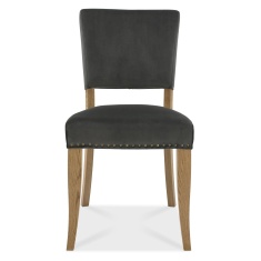 Vancouver Rustic Oak Upholstered Chair - Gun Metal Velvet Fabric (Pair)