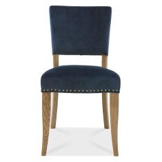 Vancouver Rustic Oak Upholstered Chair - Dark Blue Velvet Fabric (Pair)