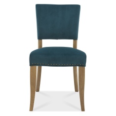 Vancouver Rustic Oak Upholstered Chair - Sea Green Velvet Fabric (Pair)