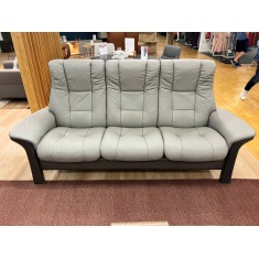 Stressless Windsor High Back 3 Seater Sofa in Silver Grey Leather with Grey Stain Wood