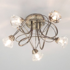 BHS Marianne 5 Light Ceiling Light - Antique Brass/Clear
