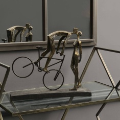 Libra Antique Bronze Kissing Couple On Bike Sculpture