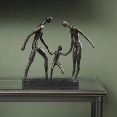 Libra Antique Bronze Family Of 3 Holding Hands Sculpture