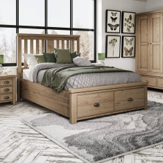 Hexham Bed With Wooden Headboard & Drawer Footboard Set