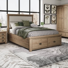 Hexham Bed With Fabric Headboard & Drawer Footboard Set