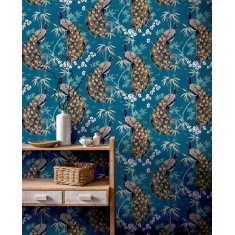 Arthouse Opulent Peacock Teal & Gold Wallpaper