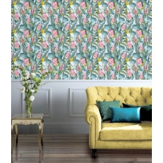 Arthouse Rainforest Escape Green Pink Wallpaper