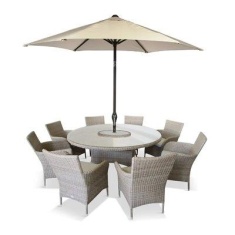 LG Outdoor Monaco Sand 8 Seat Dining Set with Weave Lazy Susan and Parasol