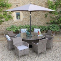 LG Outdoor Monaco Sand 8 Seat Dining Set with Lazy Susan & Parasol