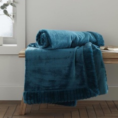 Catherine Lansfield Velvet & Fur Throw Teal