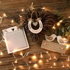 Love Story Just Married Wooden Horse Shoe - White