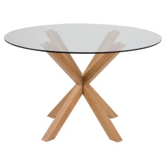 Heaven 120 cm Dining Table - Glass With Oak Base Heaven 120 cm Dining Table - Glass With Oak Base