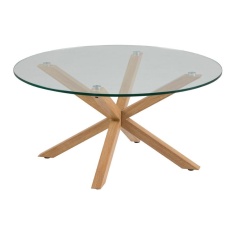 Heaven Coffee Table - Glass With Oak Base