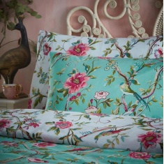 Furn Vintage Chinoiserie Floral Exotic Jade Duvet Cover Set