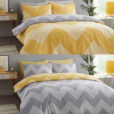 Catherine Lansfield Chevron Geo Twin Pack Grey & Ochre Duvet Sets