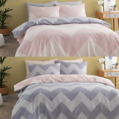 Catherine Lansfield Chevron Geo Twin Pack Pink & Grey Duvet Sets