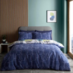 Catherine Lansfield Layered Geo Navy/Green Duvet Set