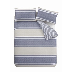 Catherine Lansfield Textured Banded Stripe Blue Duvet Set