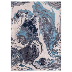 Asiatic Aurora AU18 Machine Woven Rug - Ocean - Blue/White/Silver
