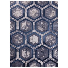 Asiatic Aurora AU19 Machine Woven Rug - Hexagon - Blue/Silver
