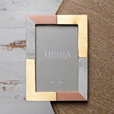 White, Grey & Pink Photo Frame with Brass Inlay