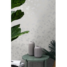 Holden Decor Glistening Ginkgo Grey Silver Wallpaper