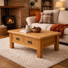 Ascot Rustic Oak Rectangular Coffee Table With Drawer