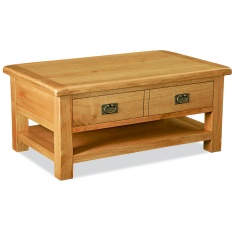 Ascot Rustic Oak Large Coffee Table + Drawer & Shelf