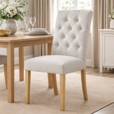 Ascot Natural Button Back Upholstered Dining Chair (Pair)