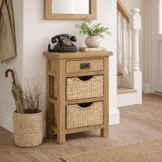 Ascot Rustic Oak Telephone Table With Baskets