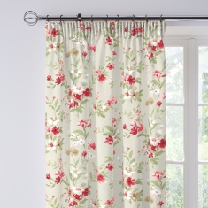 Fusion Jeannie Floral Lined Tape Top Curtains - Red