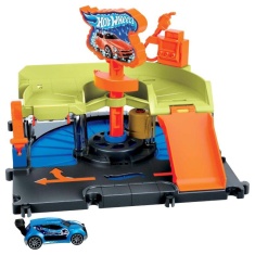 HOTWHEELS T-REX TAKEDOWN TRACK PLAYSET with Captain America's Car 