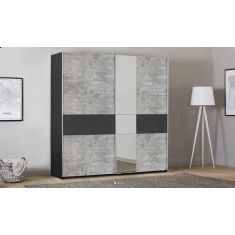 Korbach Stone Grey & Metallic Grey 218cm Sliding Door Wardrobe Korbach Stone Grey & Metallic Grey 218cm Sliding Door Wardrobe